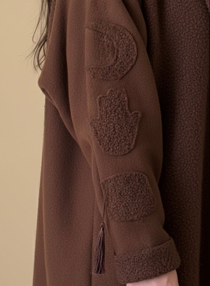 Brown Bouclé Abaya with Scarf