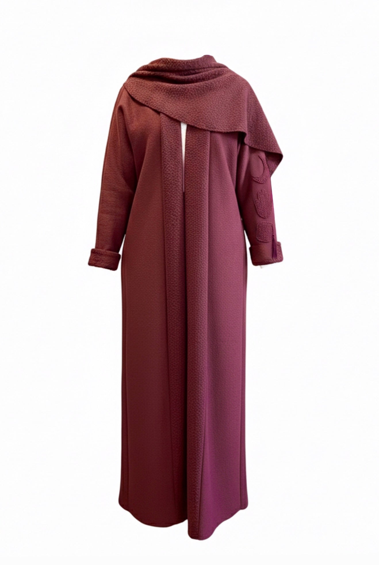 Burgundy Bouclé Abaya with Scarf