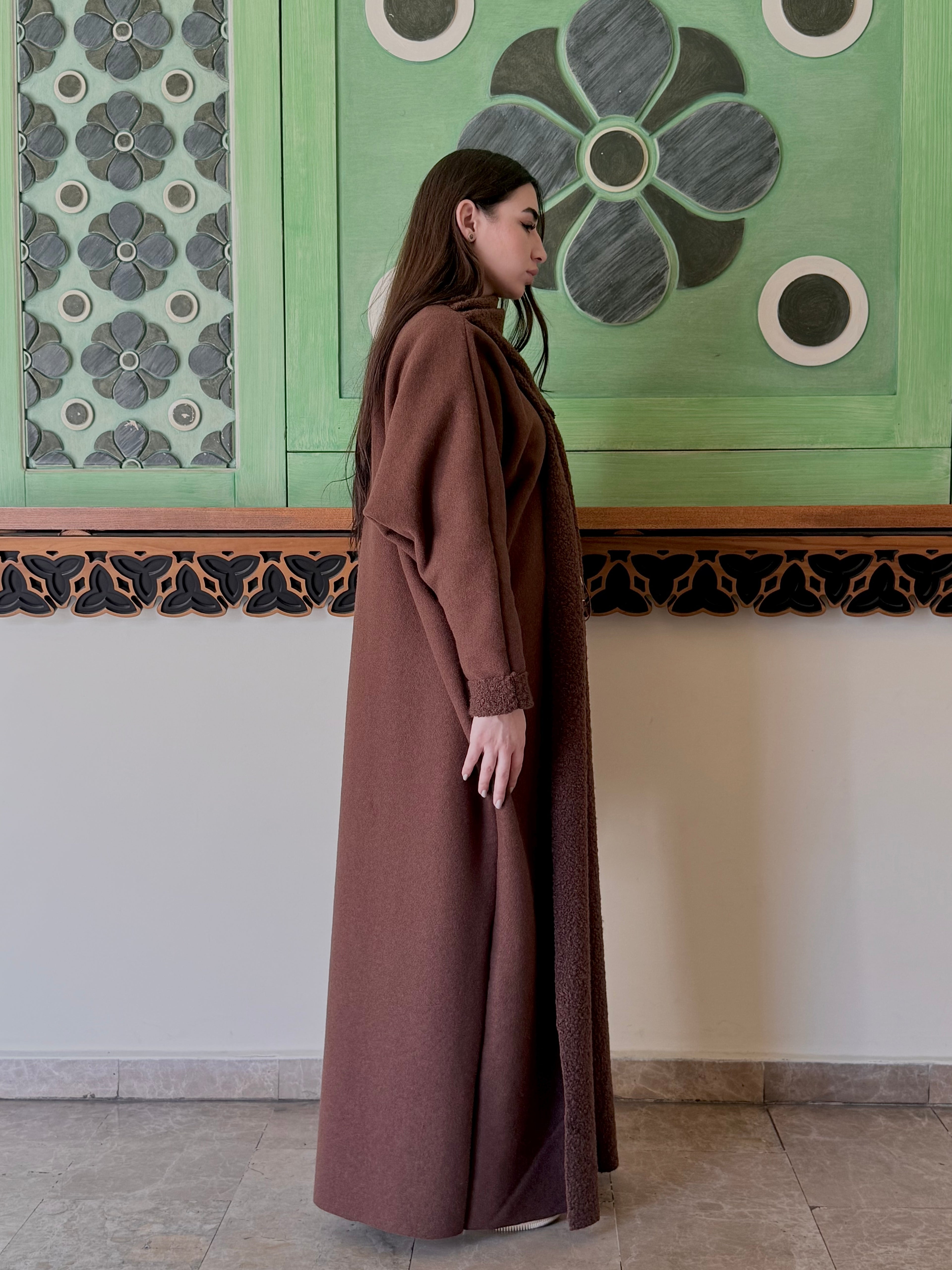 Brown Bouclé Abaya with Scarf