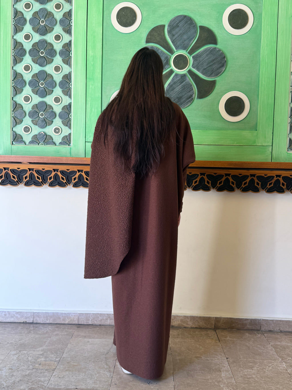 Brown Bouclé Abaya with Scarf