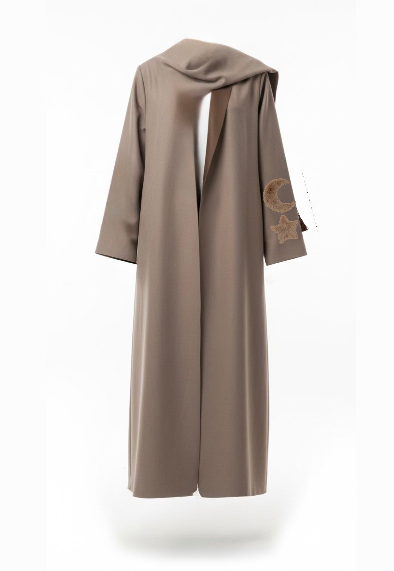 Greige Suede Scarf Abaya with Fur details