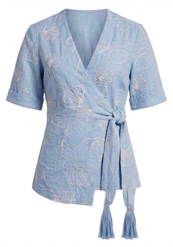 The Azure Wrap Blouse