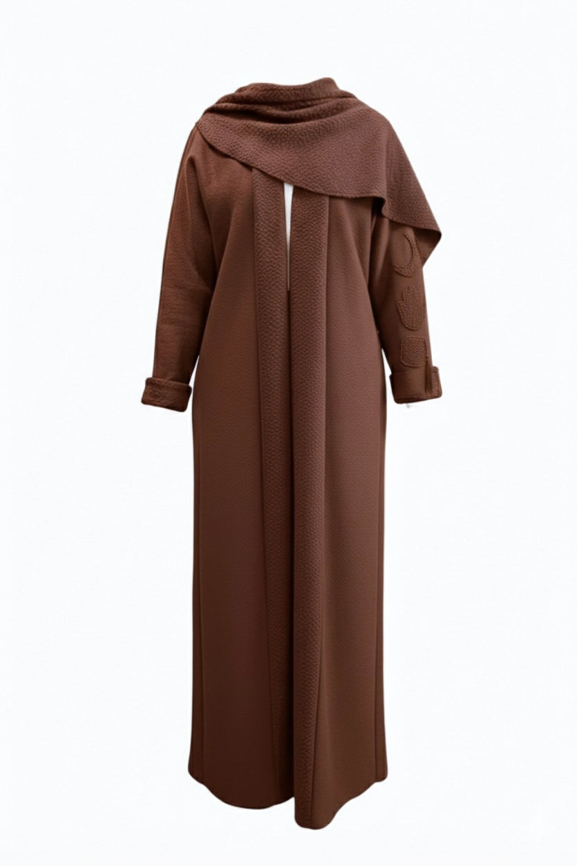 Brown Bouclé Abaya with Scarf