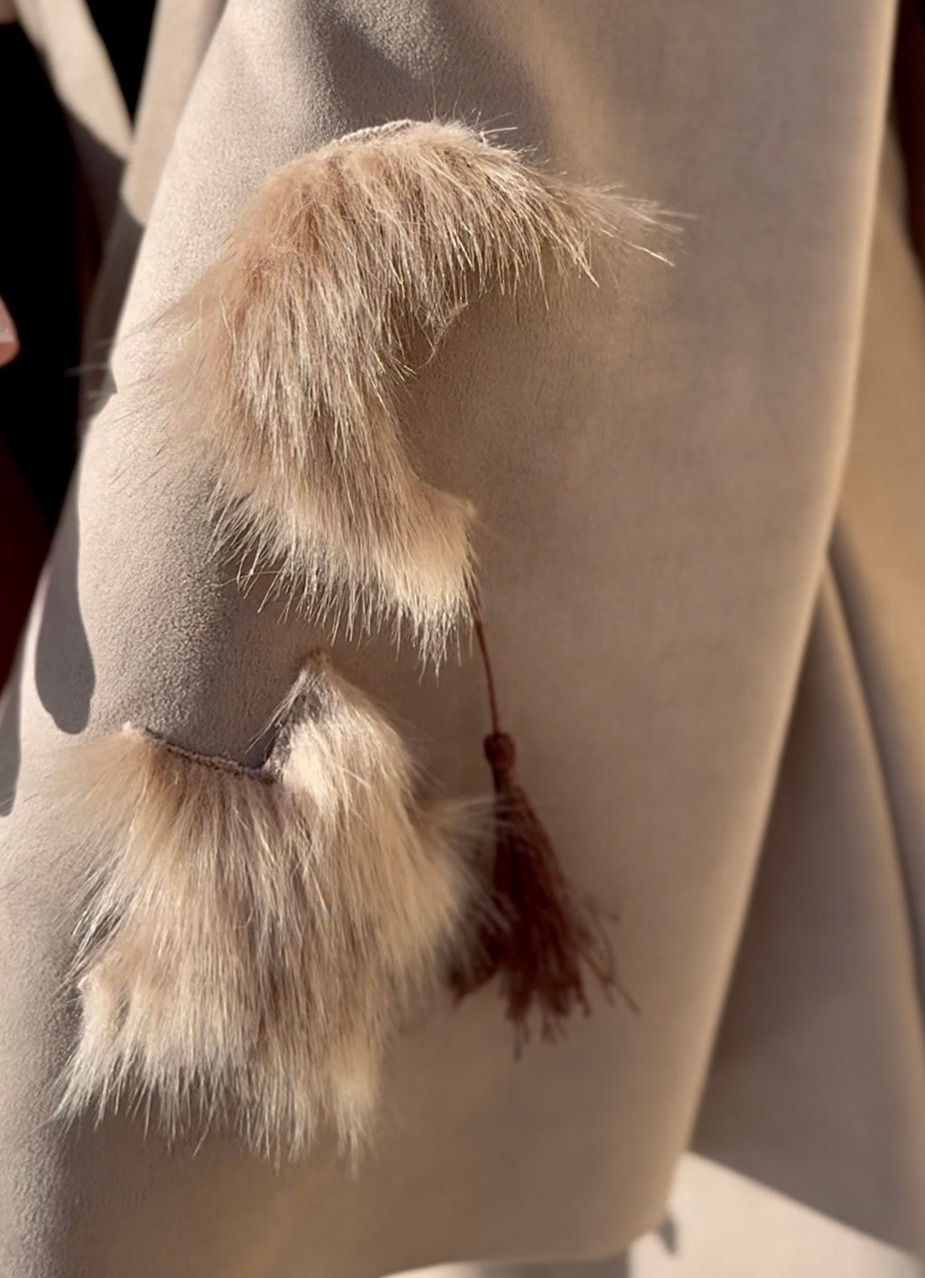 Greige Suede Scarf Abaya with Fur details