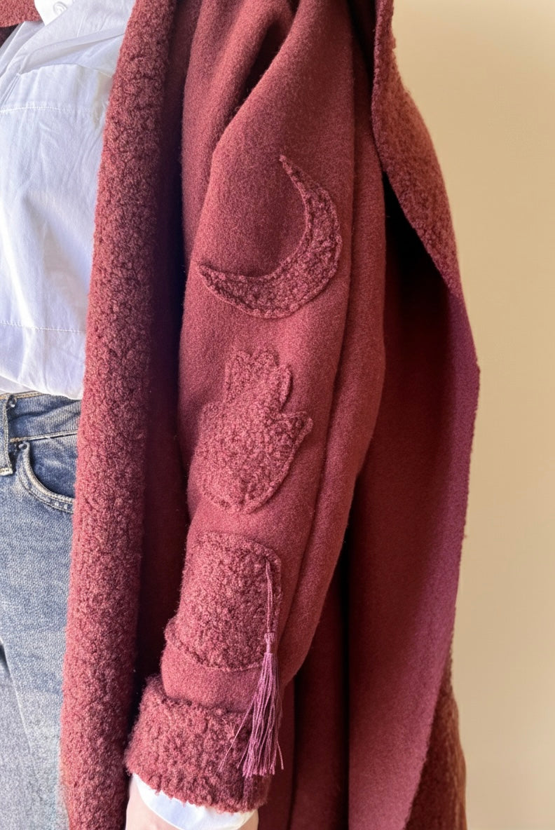 Burgundy Bouclé Abaya with Scarf