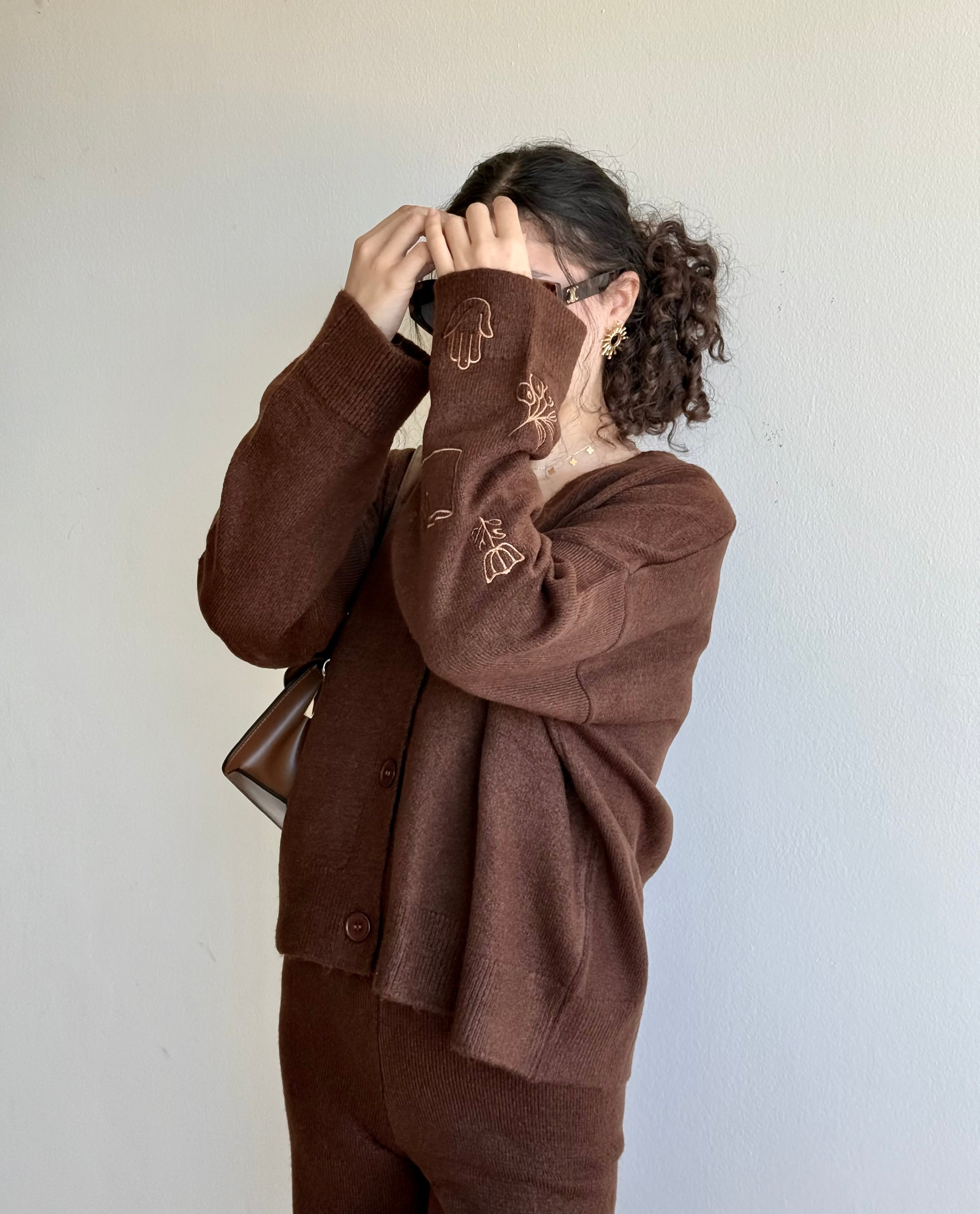 Brown Embroidered Knit Set